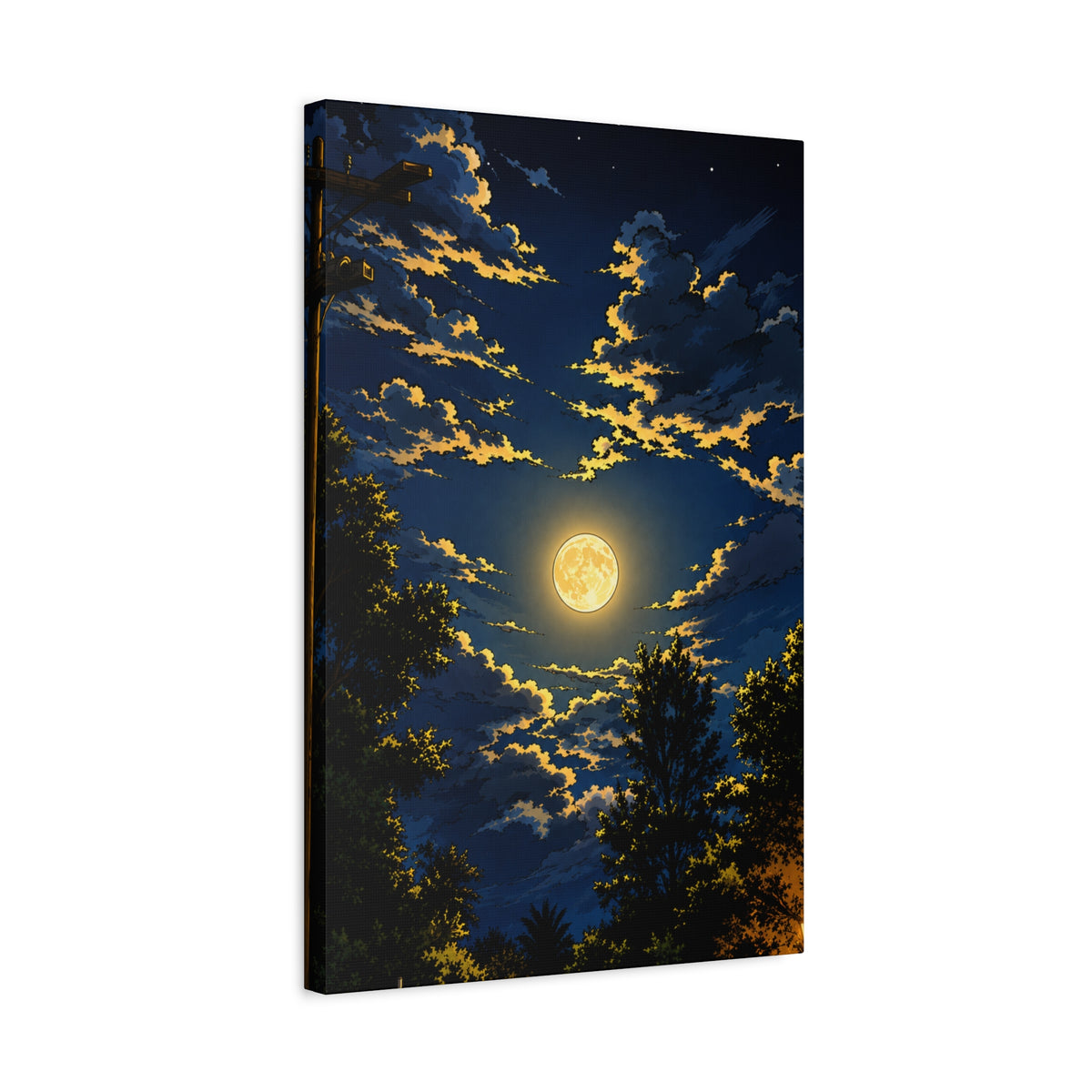 Moonlit Night Canvas Wall Art — Full Moon Sky Matte Stretched Print