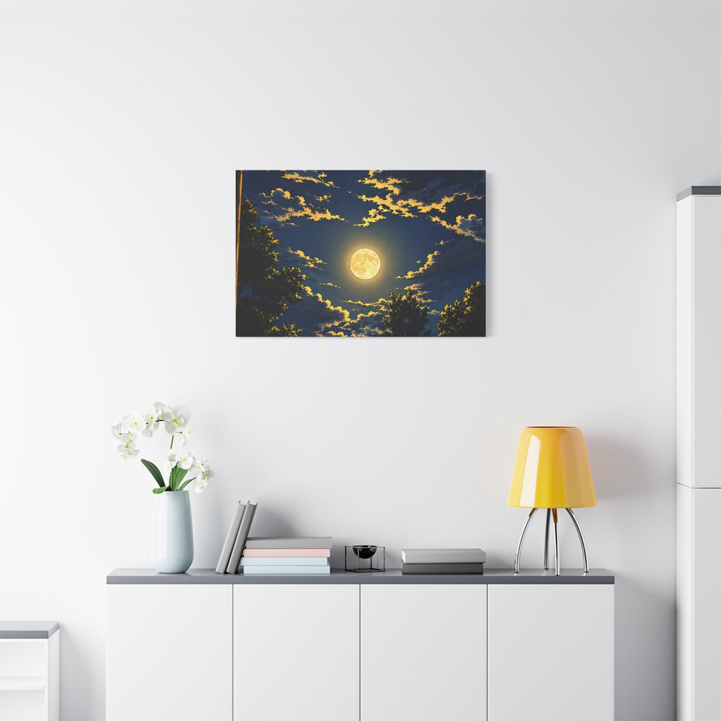 Moonlit Night Canvas Wall Art — Full Moon Sky Matte Stretched Print