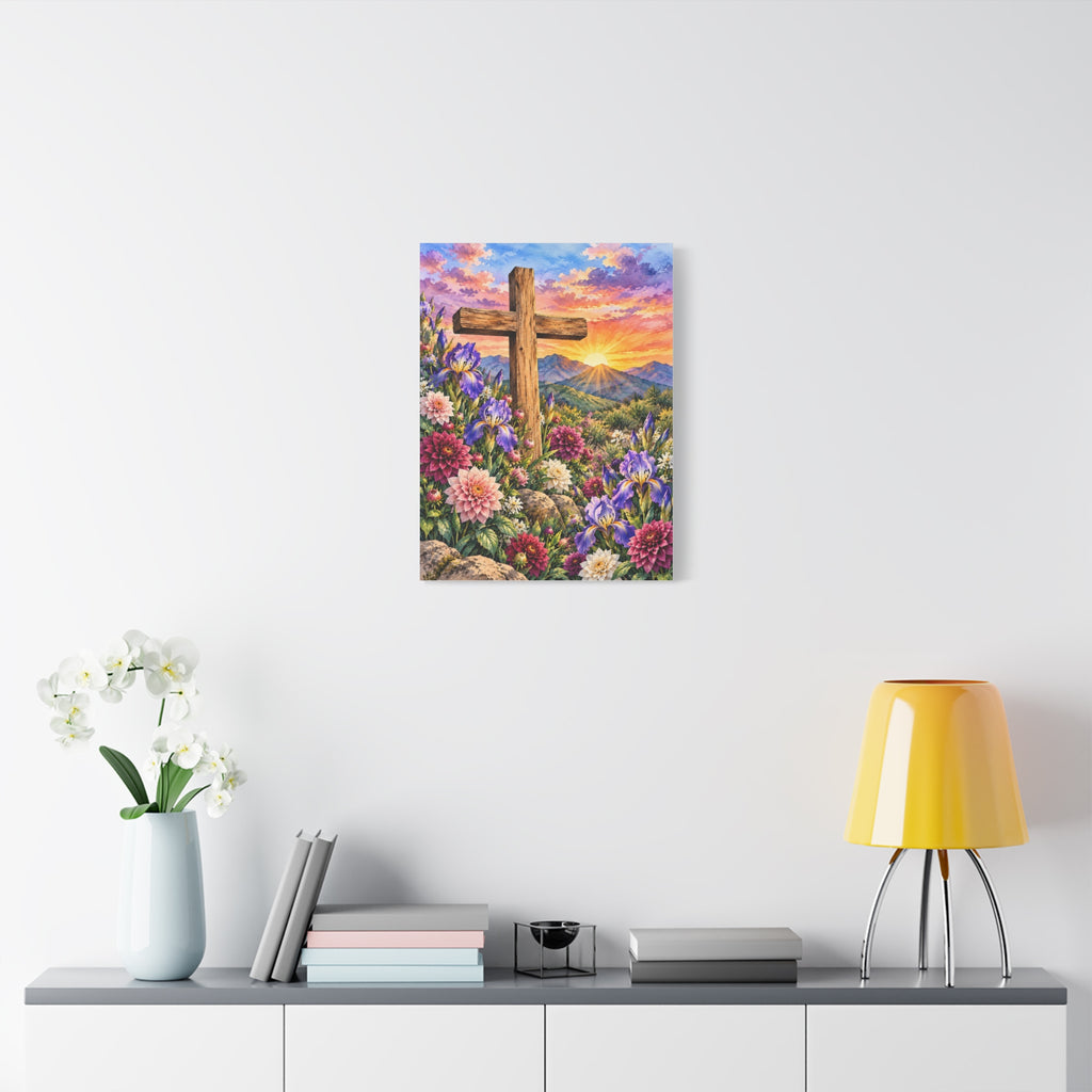Sunrise Cross Canvas Wall Art — Floral Christian Decor