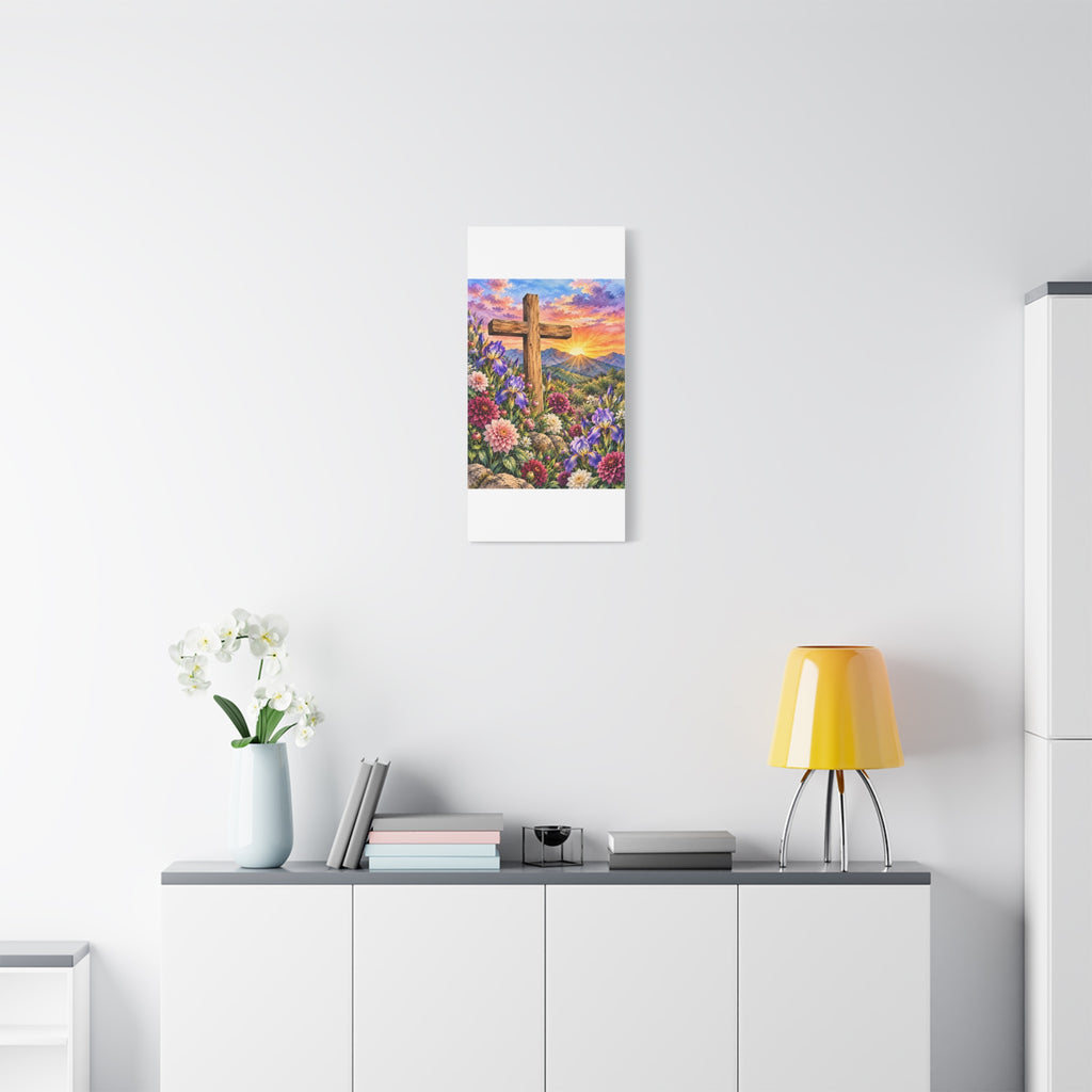 Sunrise Cross Canvas Wall Art — Floral Christian Decor