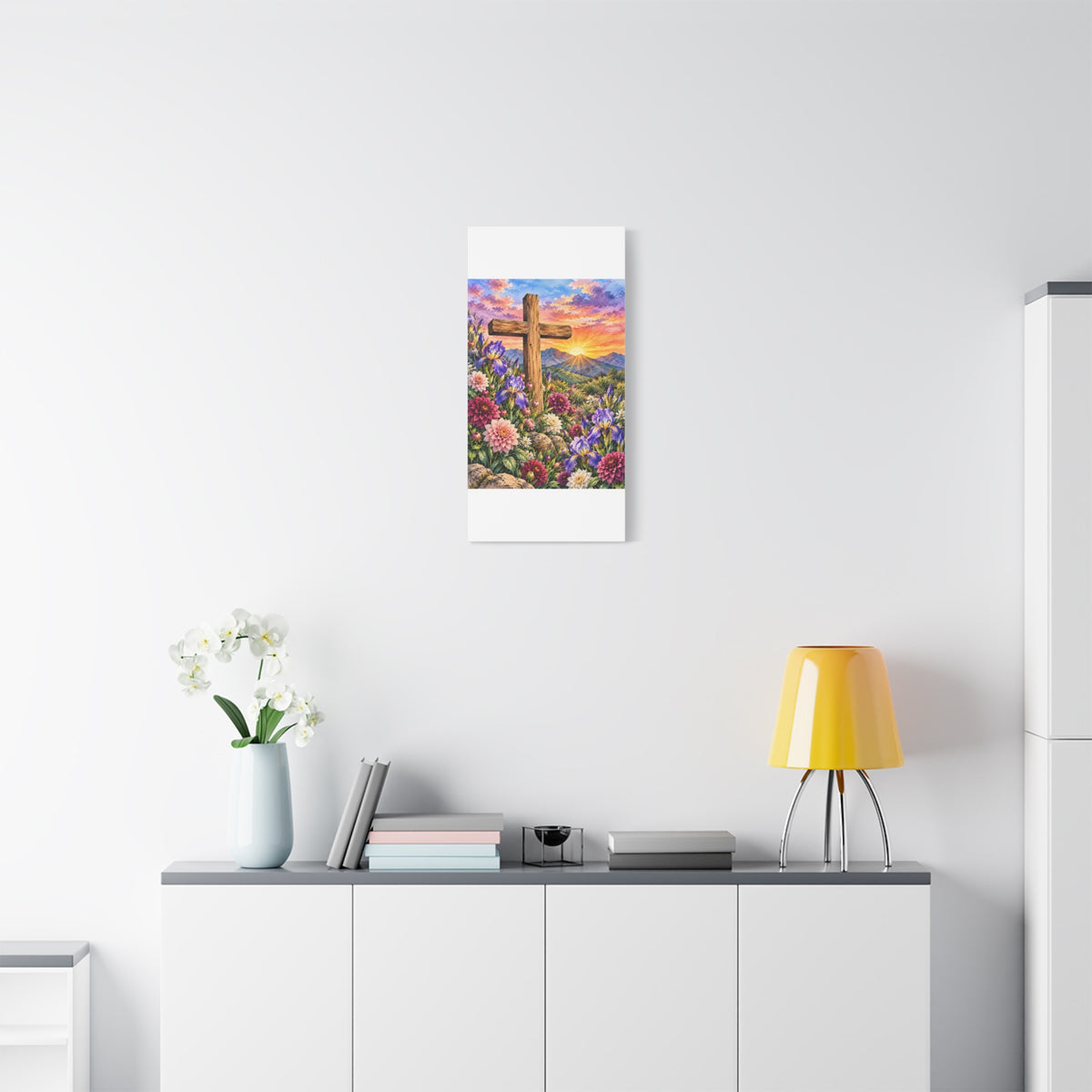 Sunrise Cross Canvas Wall Art — Floral Christian Decor