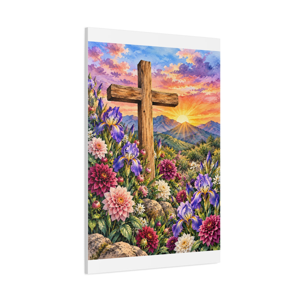 Sunrise Cross Canvas Wall Art — Floral Christian Decor