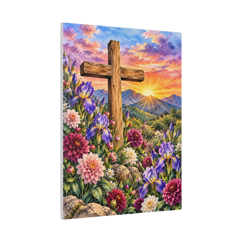Sunrise Cross Canvas Wall Art — Floral Christian Decor