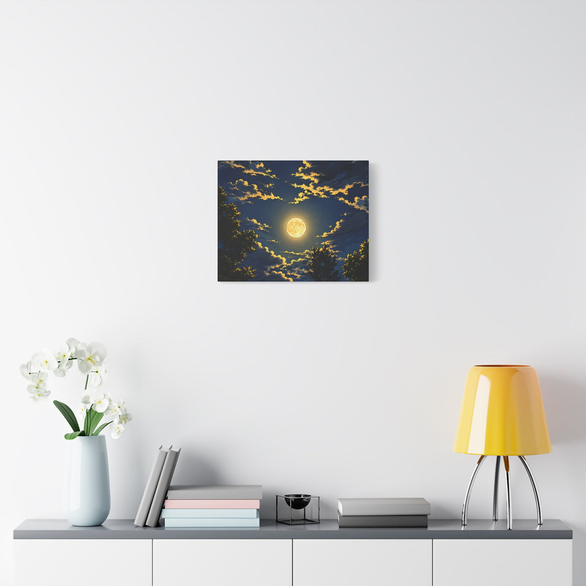 Moonlit Night Canvas Wall Art — Full Moon Sky Matte Stretched Print