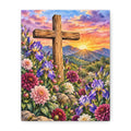 Sunrise Cross Canvas Wall Art — Floral Christian Decor