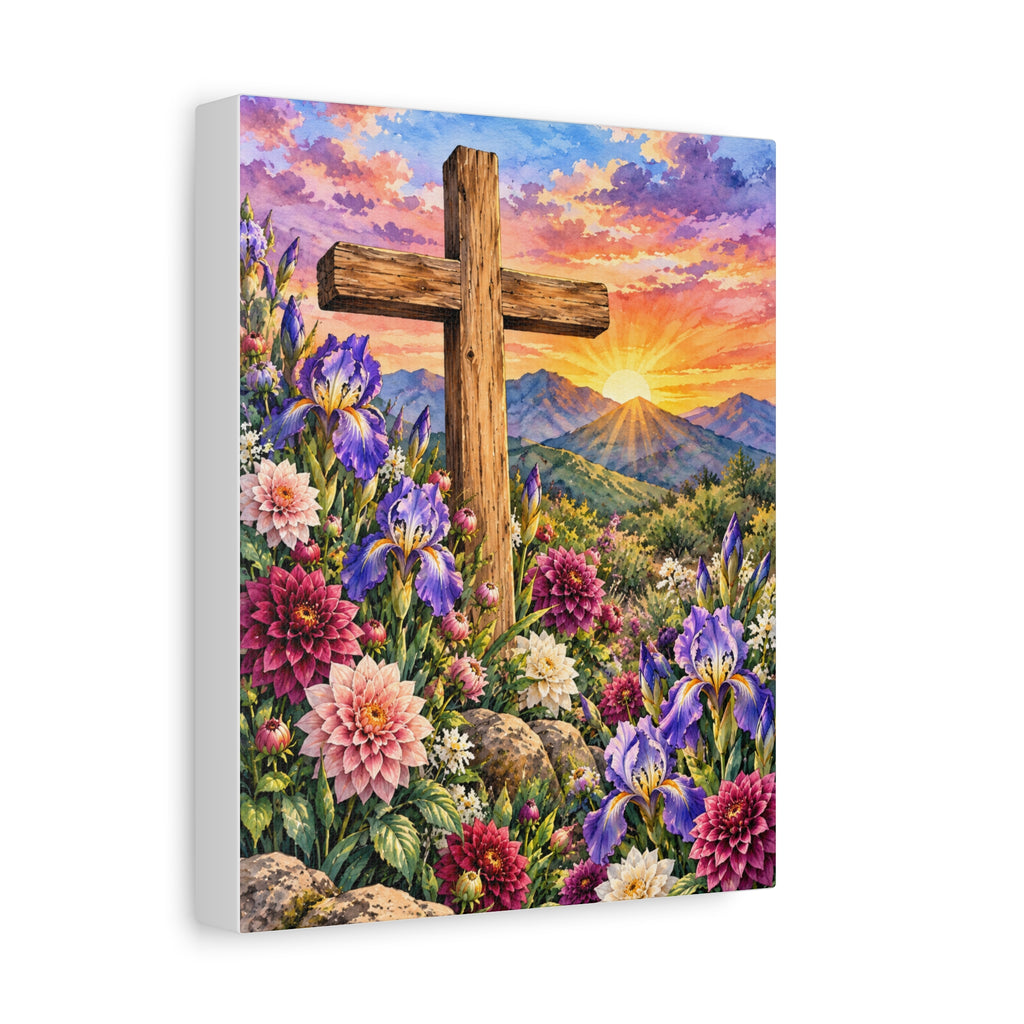 Sunrise Cross Canvas Wall Art — Floral Christian Decor