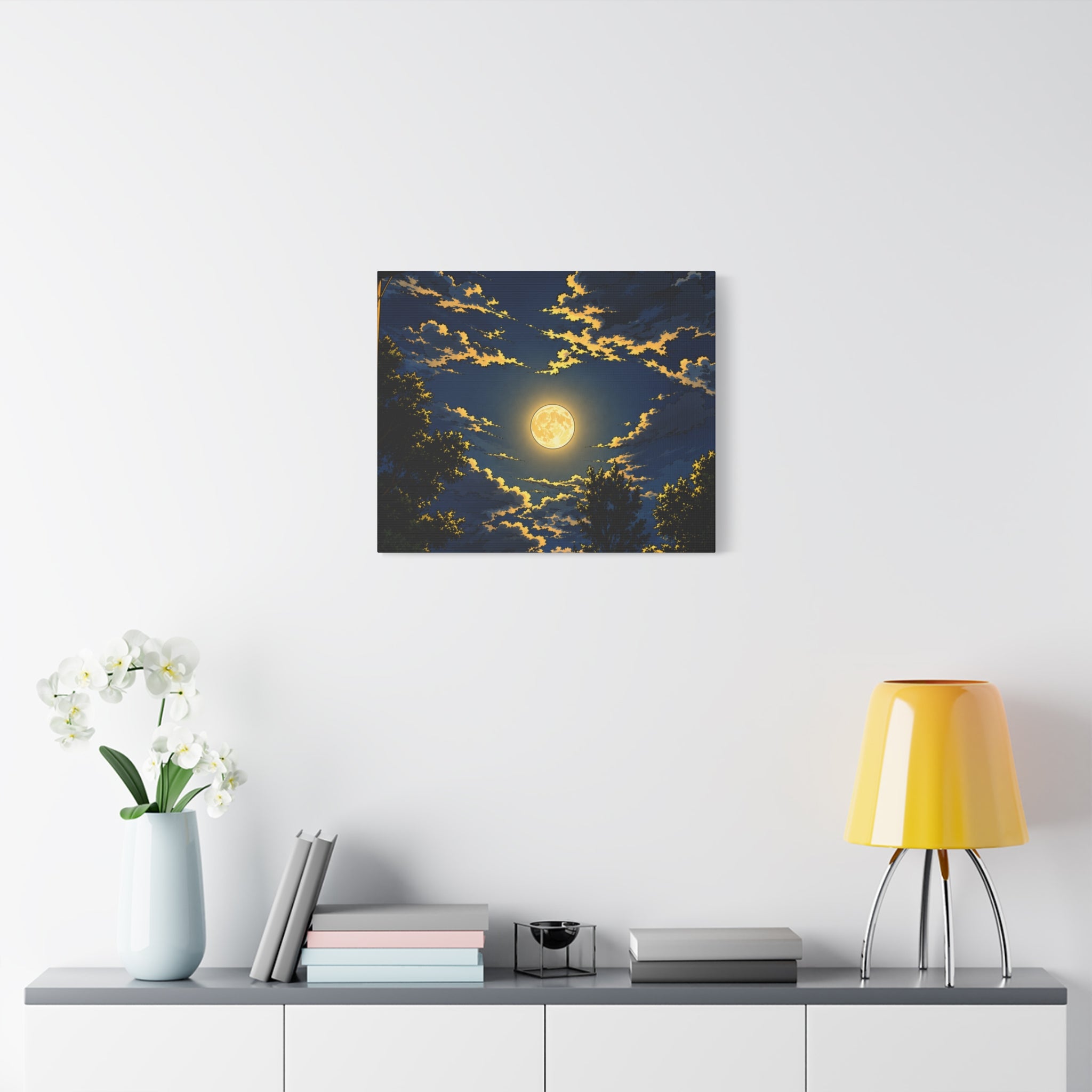 Moonlit Night Canvas Wall Art — Full Moon Sky Matte Stretched Print