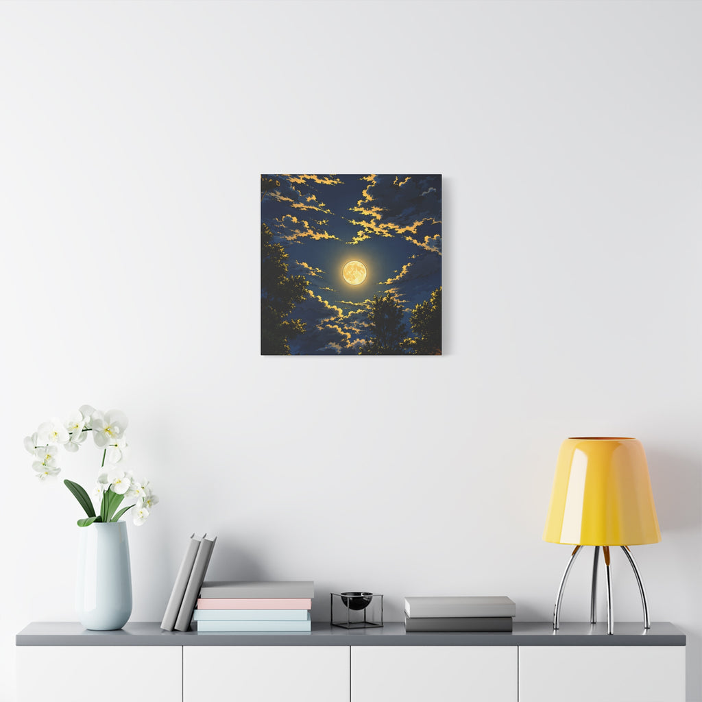 Moonlit Night Canvas Wall Art — Full Moon Sky Matte Stretched Print