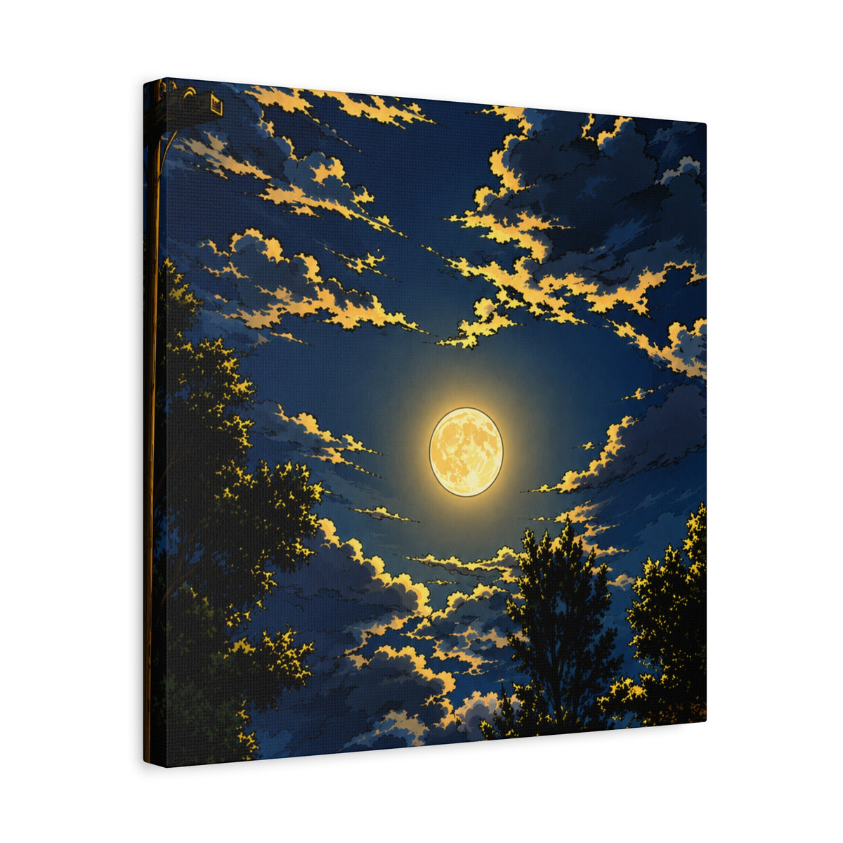 Moonlit Night Canvas Wall Art — Full Moon Sky Matte Stretched Print