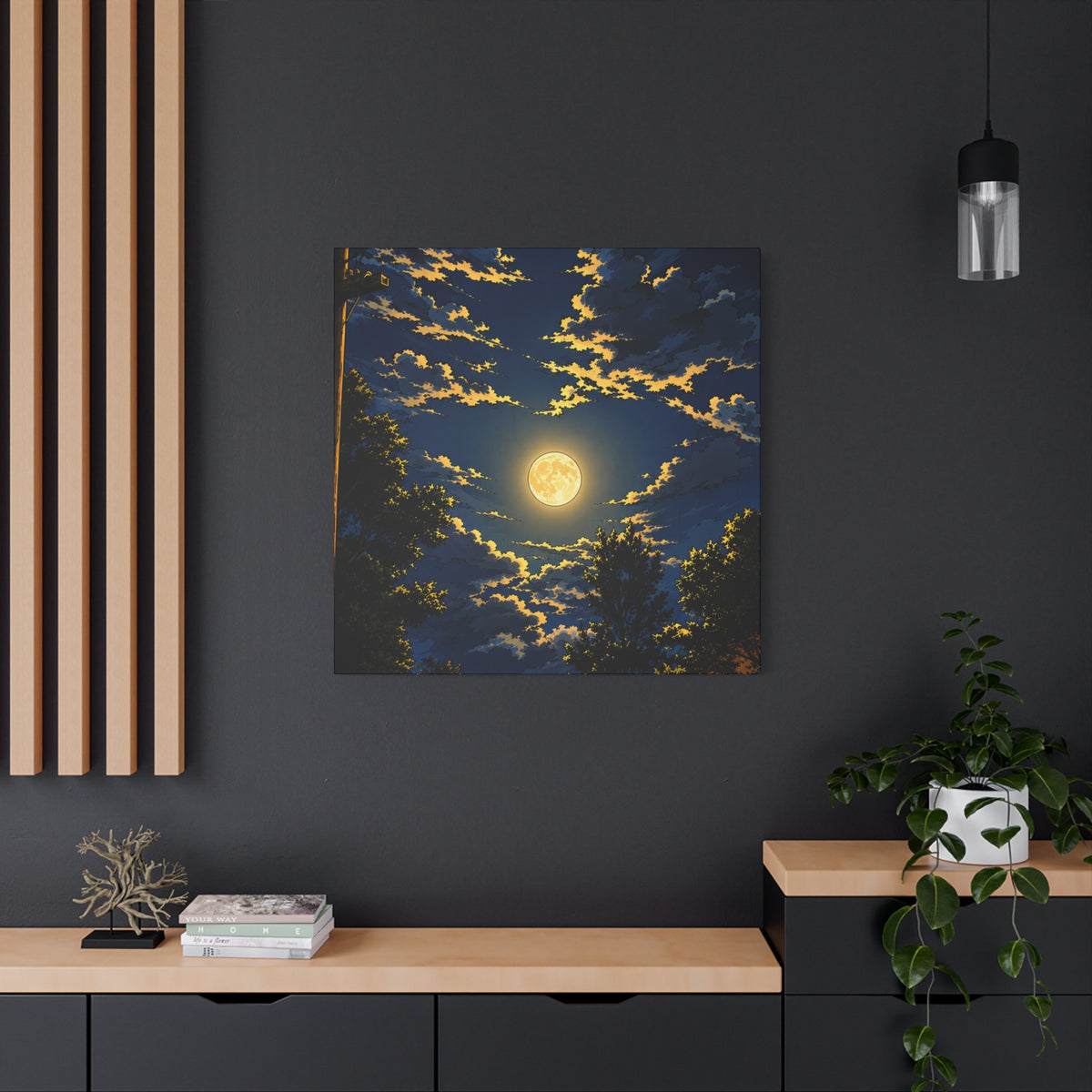 Moonlit Night Canvas Wall Art — Full Moon Sky Matte Stretched Print