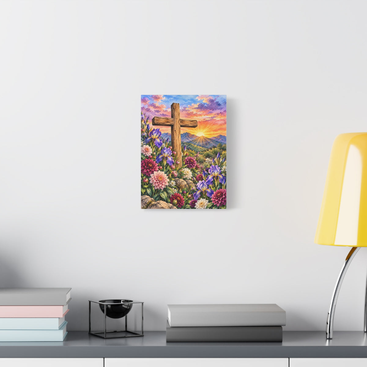 Sunrise Cross Canvas Wall Art — Floral Christian Decor
