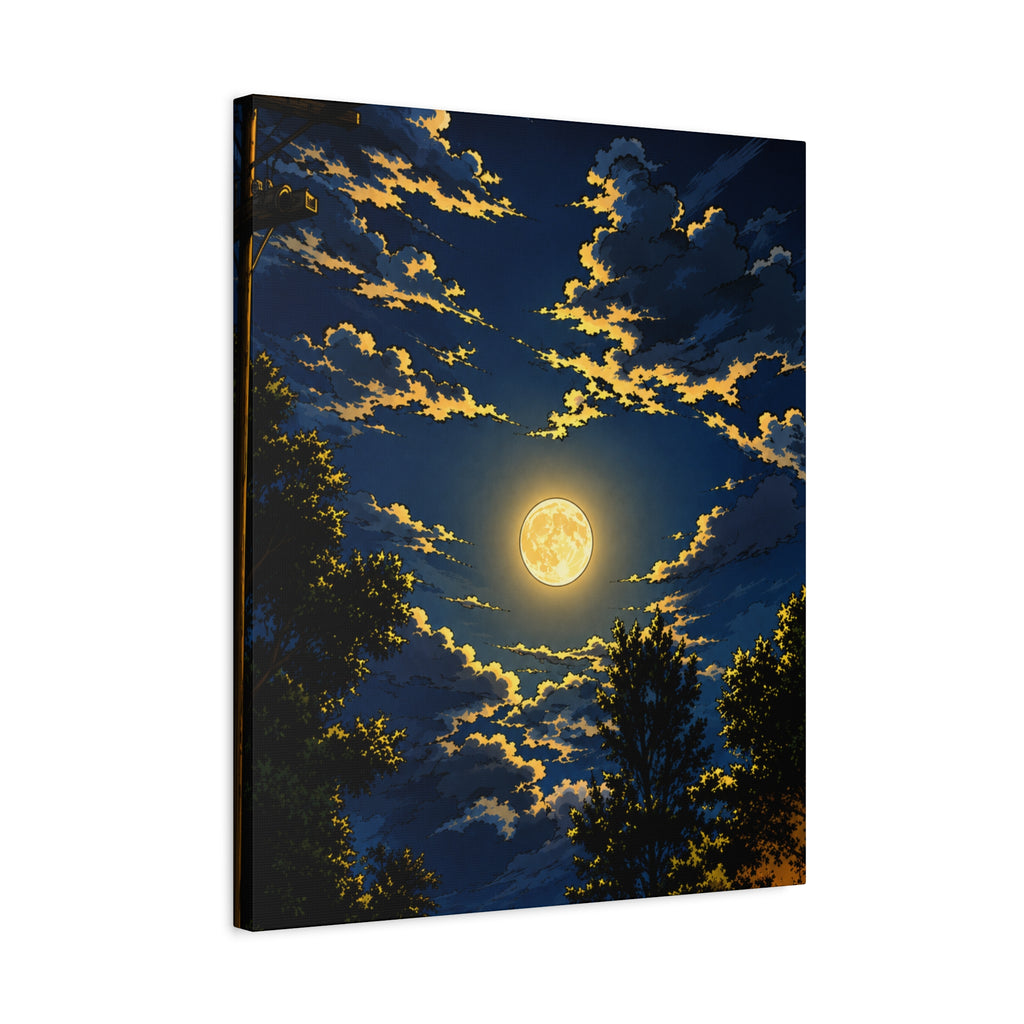 Moonlit Night Canvas Wall Art — Full Moon Sky Matte Stretched Print