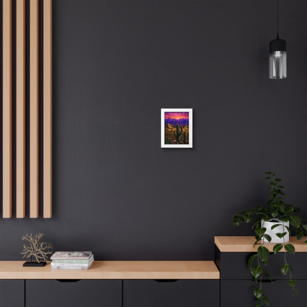 Desert Sunset Framed Poster — Saguaro Cactus Landscape Wall Art