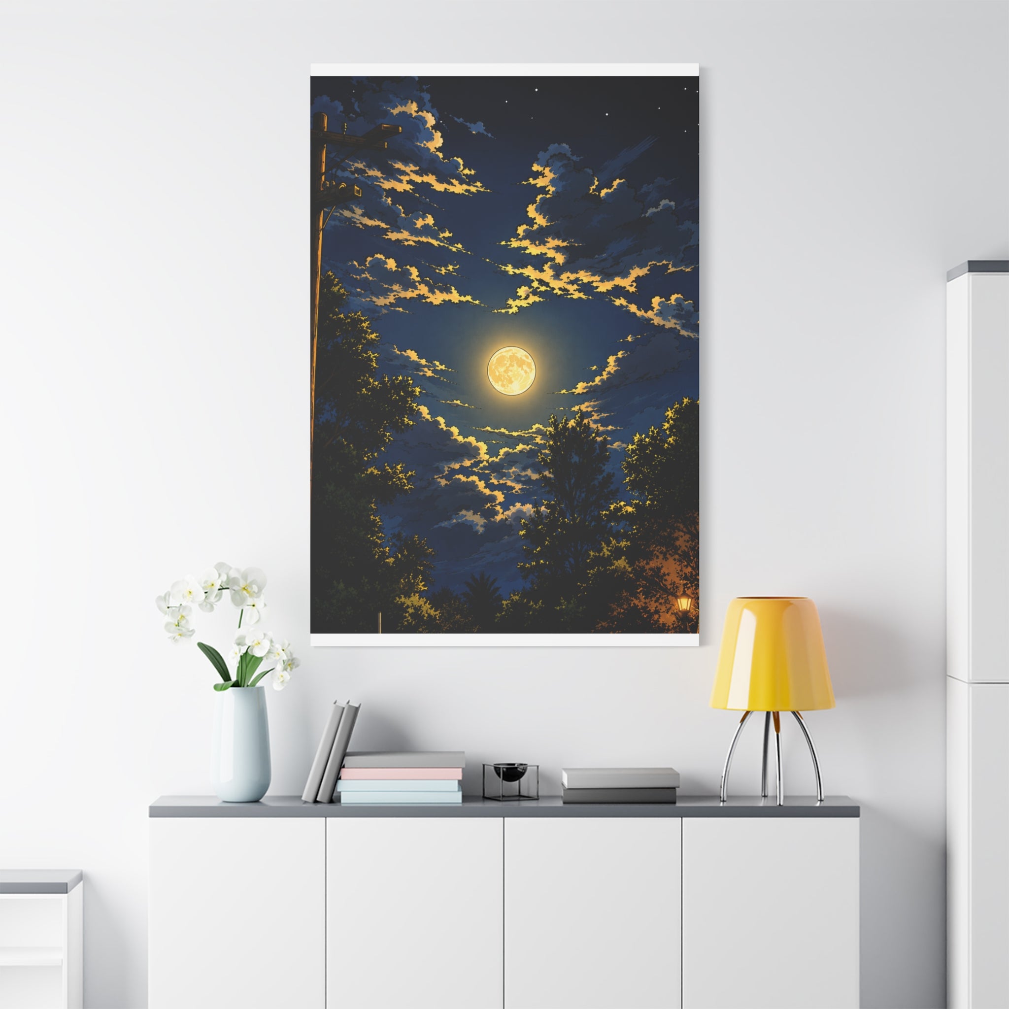 Moonlit Night Canvas Wall Art — Full Moon Sky Matte Stretched Print
