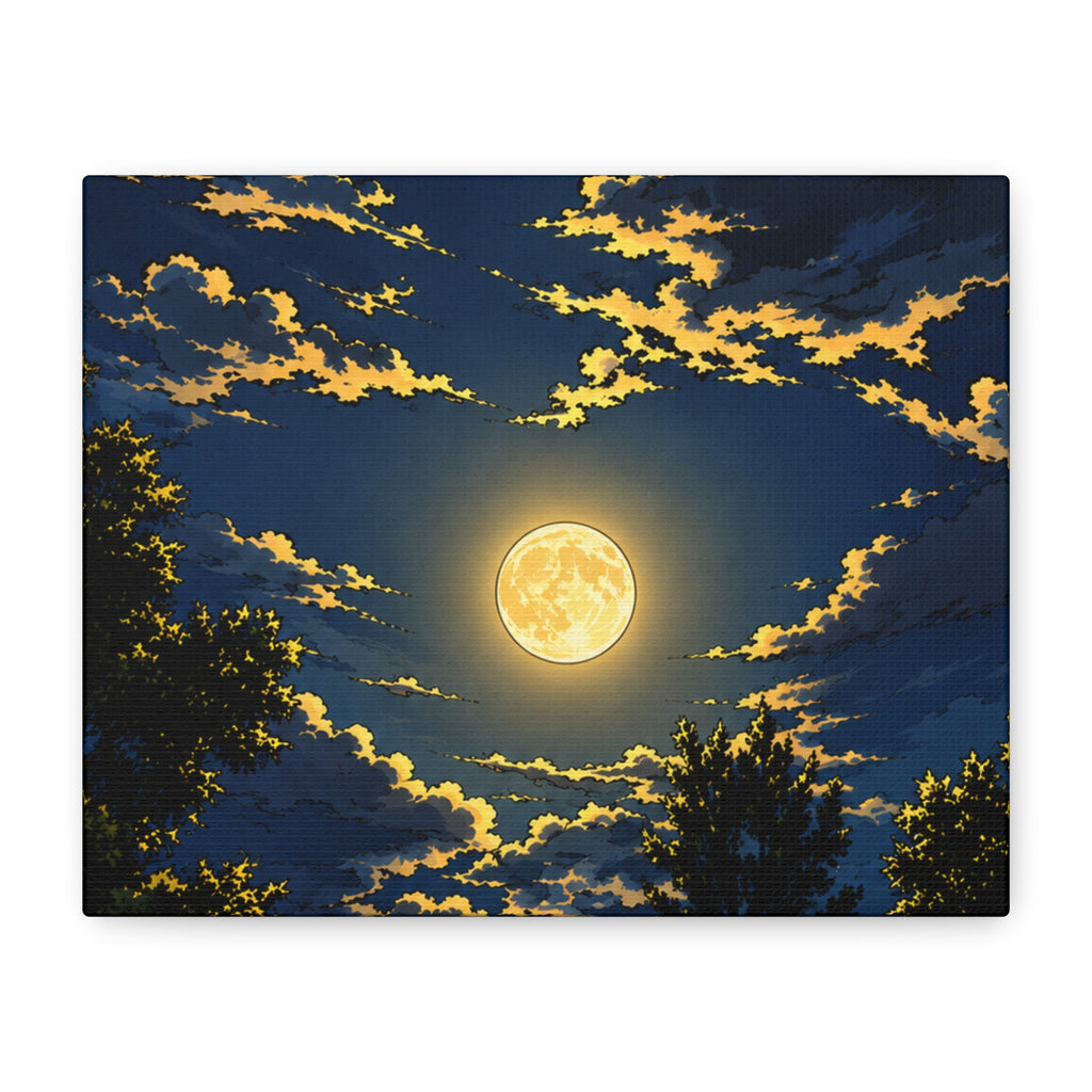 Moonlit Night Canvas Wall Art — Full Moon Sky Matte Stretched Print