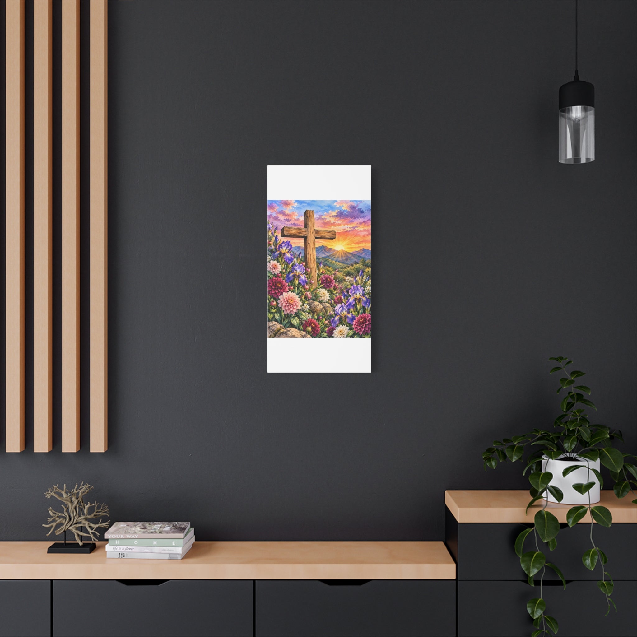 Sunrise Cross Canvas Wall Art — Floral Christian Decor