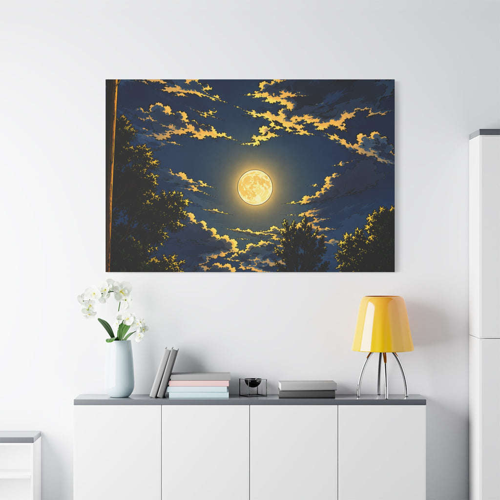 Moonlit Night Canvas Wall Art — Full Moon Sky Matte Stretched Print