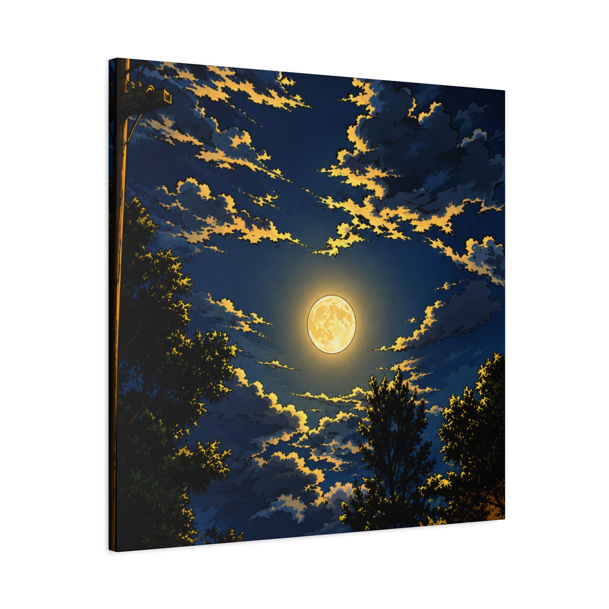 Moonlit Night Canvas Wall Art — Full Moon Sky Matte Stretched Print