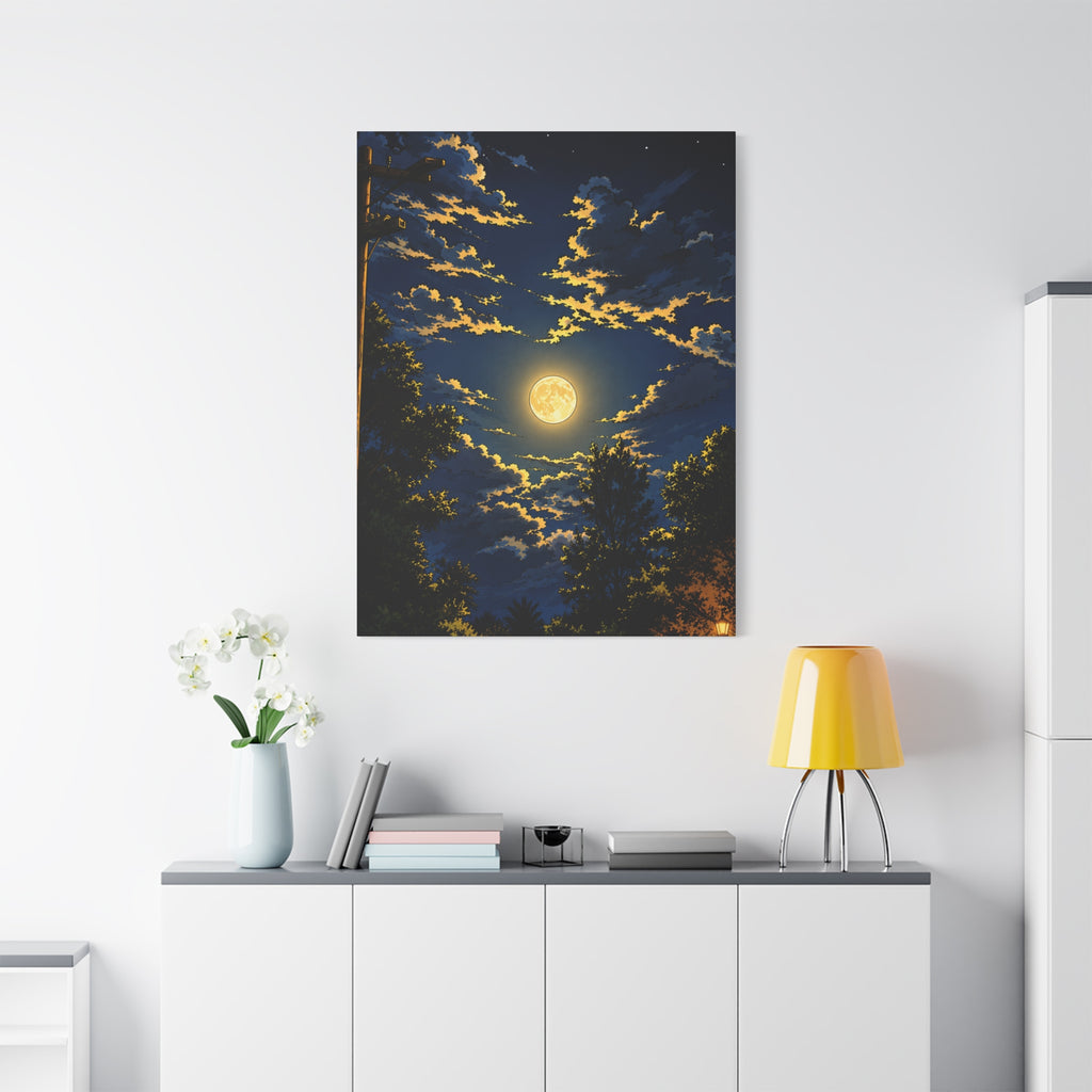 Moonlit Night Canvas Wall Art — Full Moon Sky Matte Stretched Print