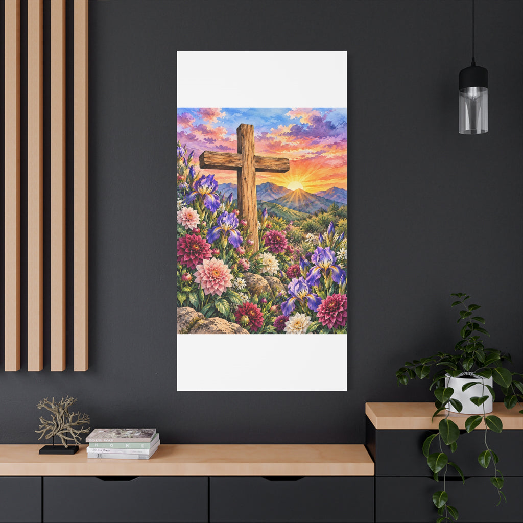 Sunrise Cross Canvas Wall Art — Floral Christian Decor