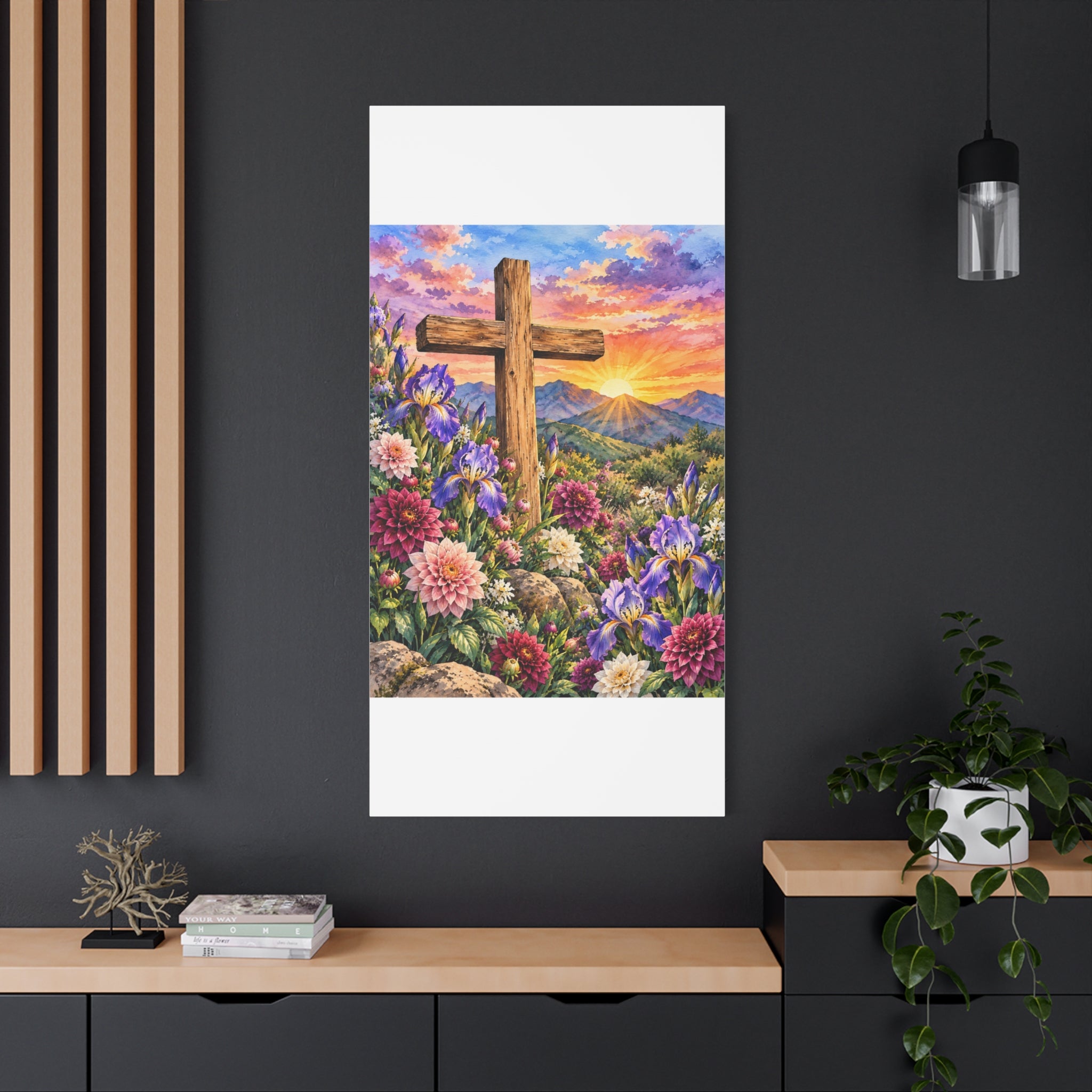 Sunrise Cross Canvas Wall Art — Floral Christian Decor