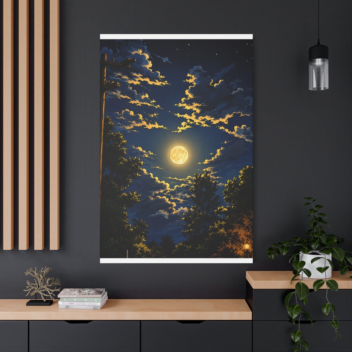 Moonlit Night Canvas Wall Art — Full Moon Sky Matte Stretched Print