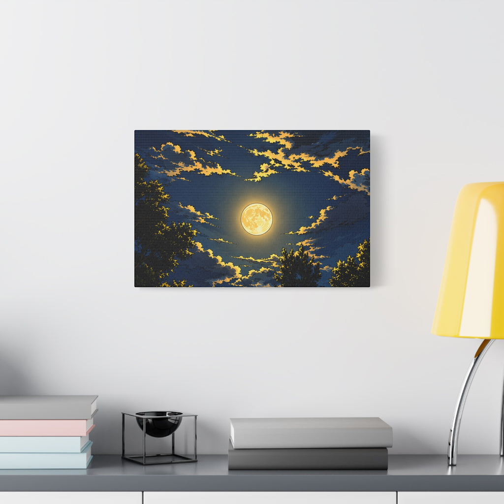 Moonlit Night Canvas Wall Art — Full Moon Sky Matte Stretched Print