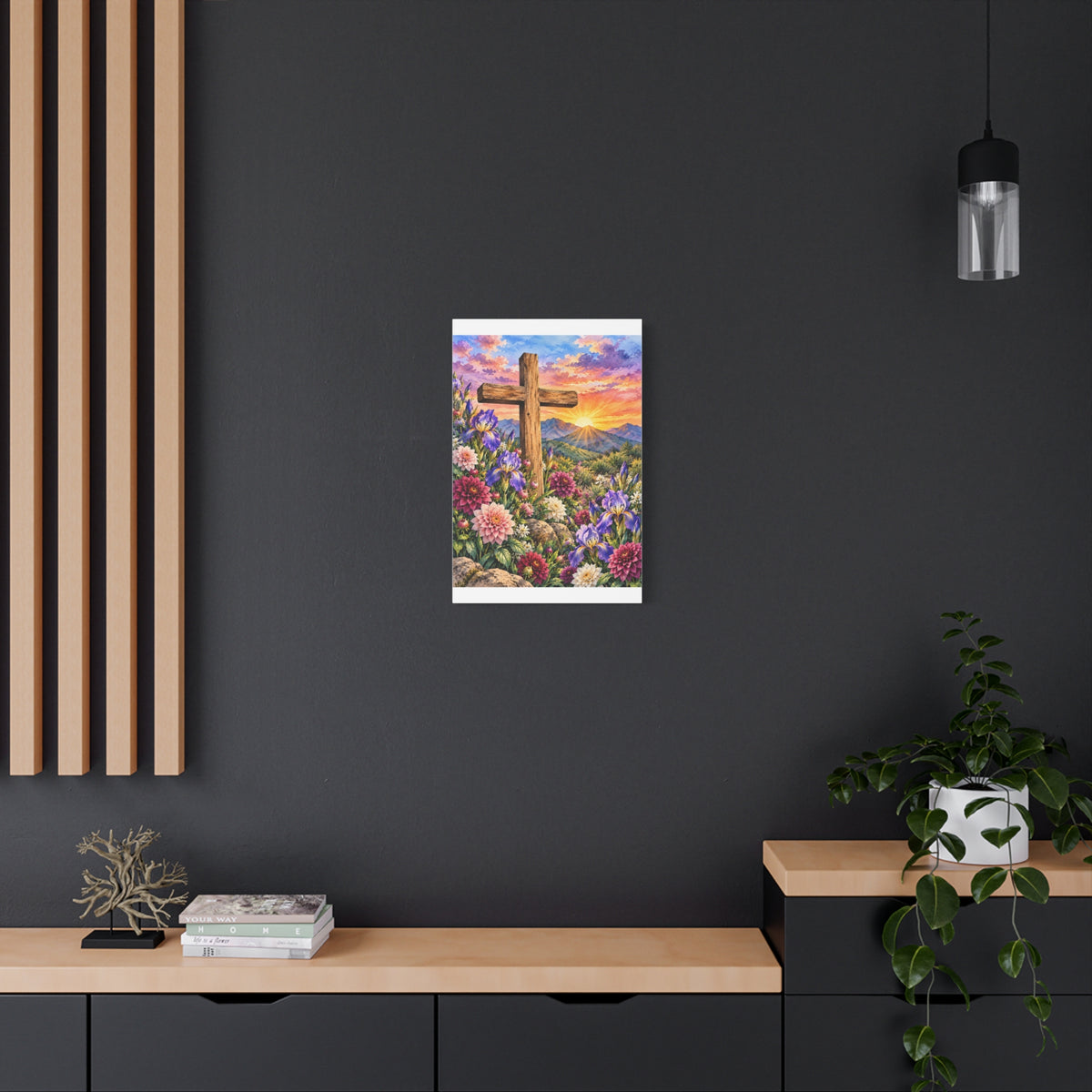 Sunrise Cross Canvas Wall Art — Floral Christian Decor