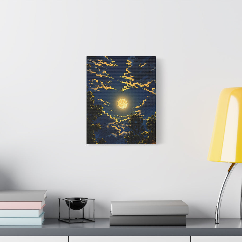 Moonlit Night Canvas Wall Art — Full Moon Sky Matte Stretched Print