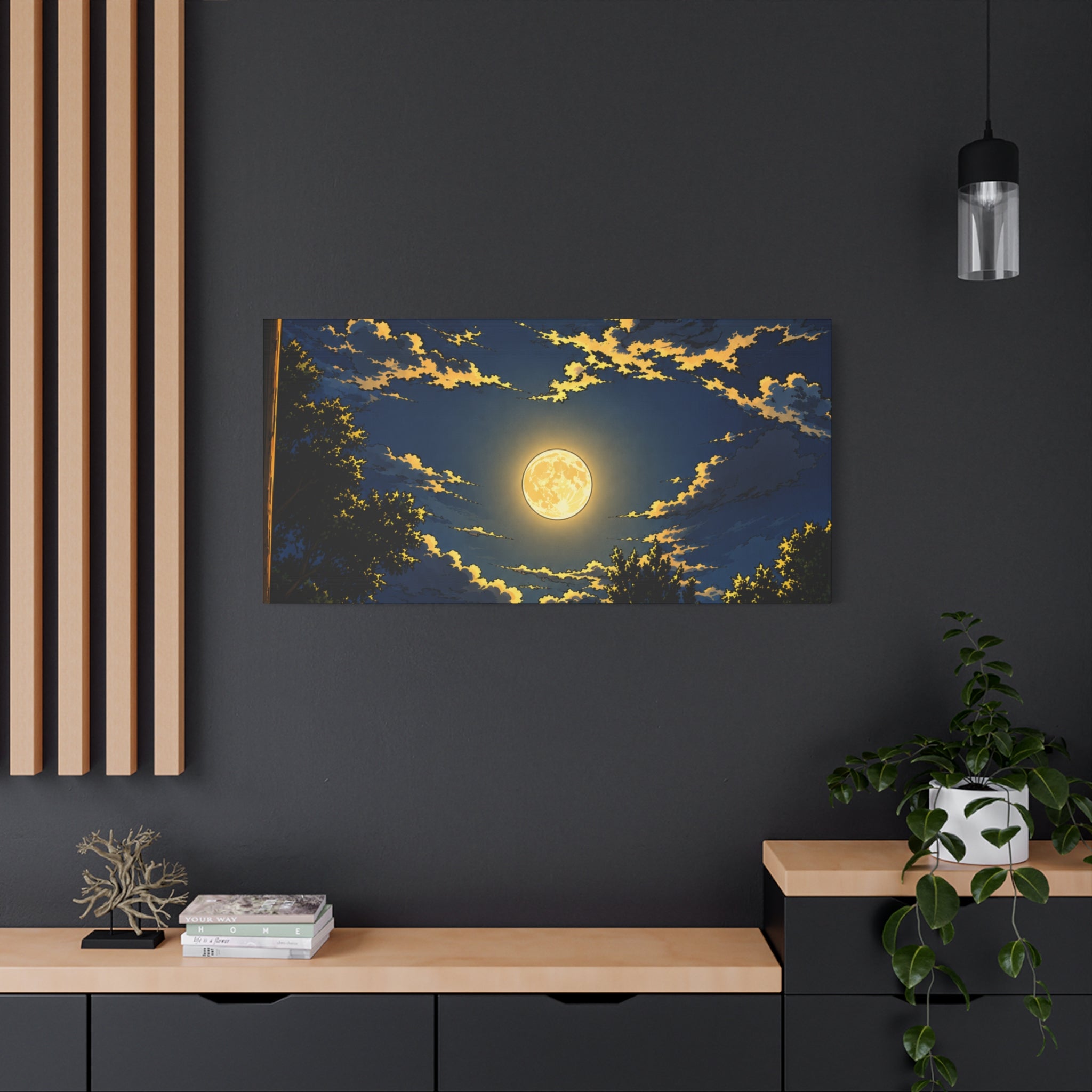 Moonlit Night Canvas Wall Art — Full Moon Sky Matte Stretched Print