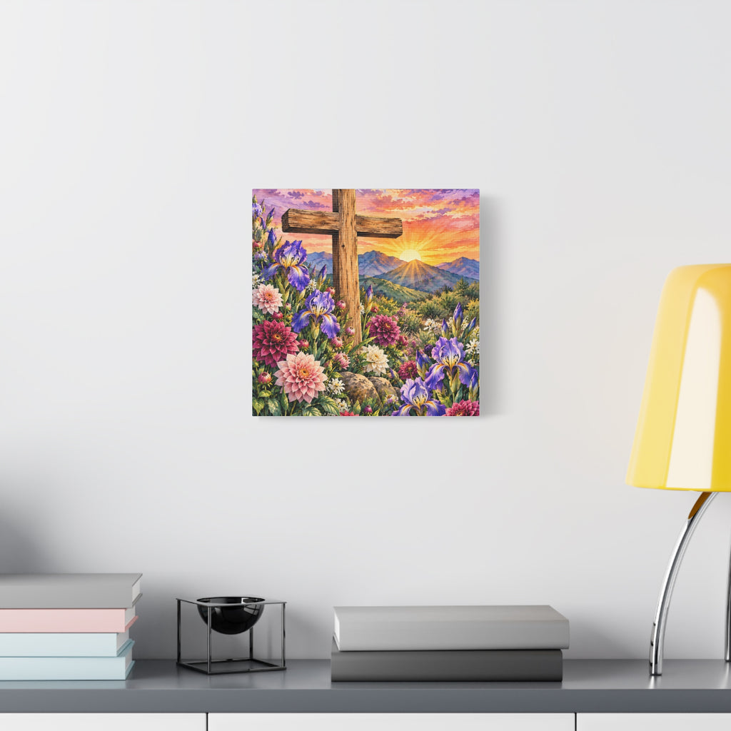 Sunrise Cross Canvas Wall Art — Floral Christian Decor