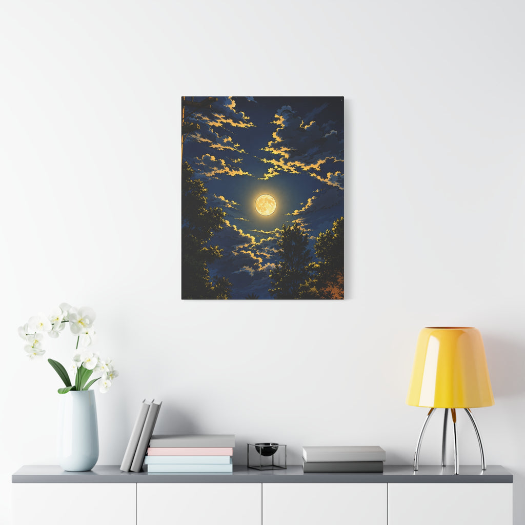 Moonlit Night Canvas Wall Art — Full Moon Sky Matte Stretched Print
