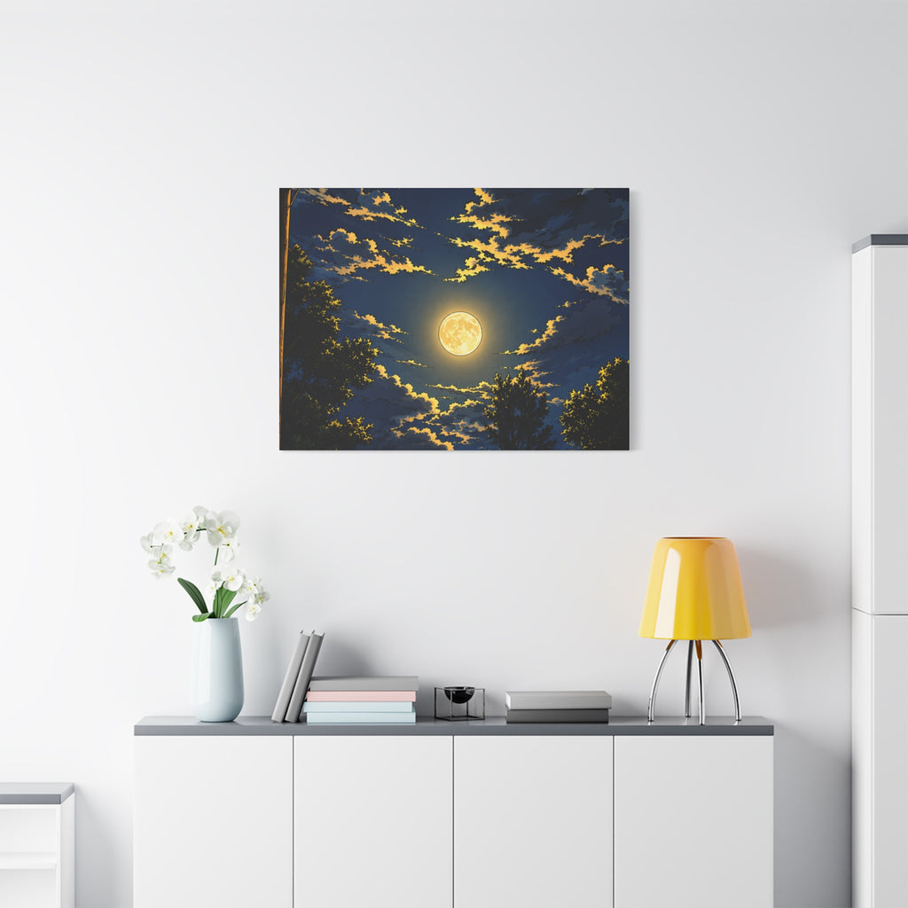 Moonlit Night Canvas Wall Art — Full Moon Sky Matte Stretched Print