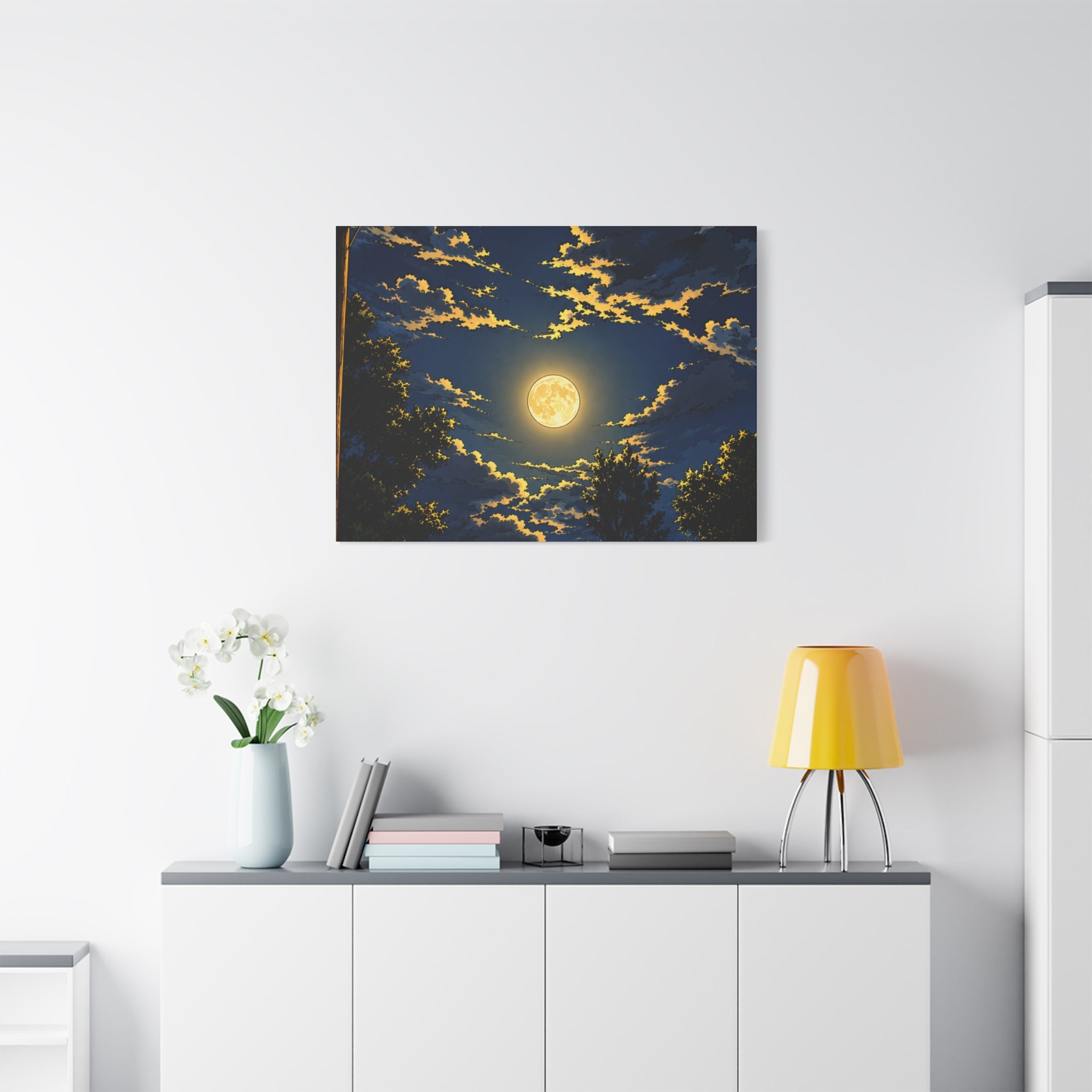 Moonlit Night Canvas Wall Art — Full Moon Sky Matte Stretched Print