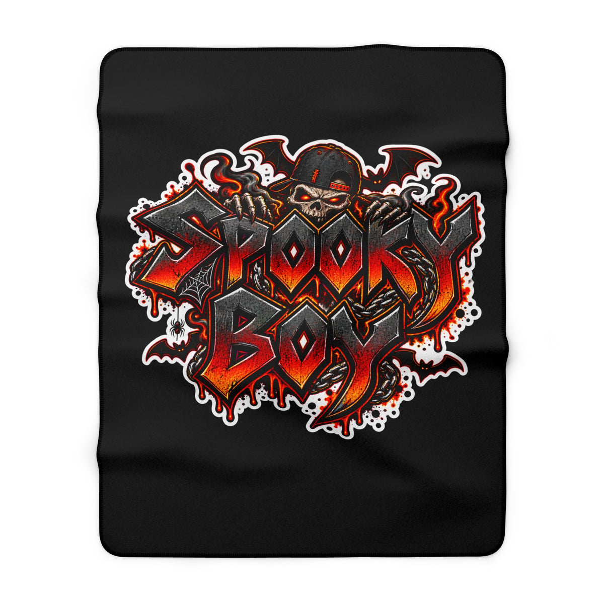 Spooky Boy Sherpa Blanket — Gothic Skull & Flames Cozy Throw