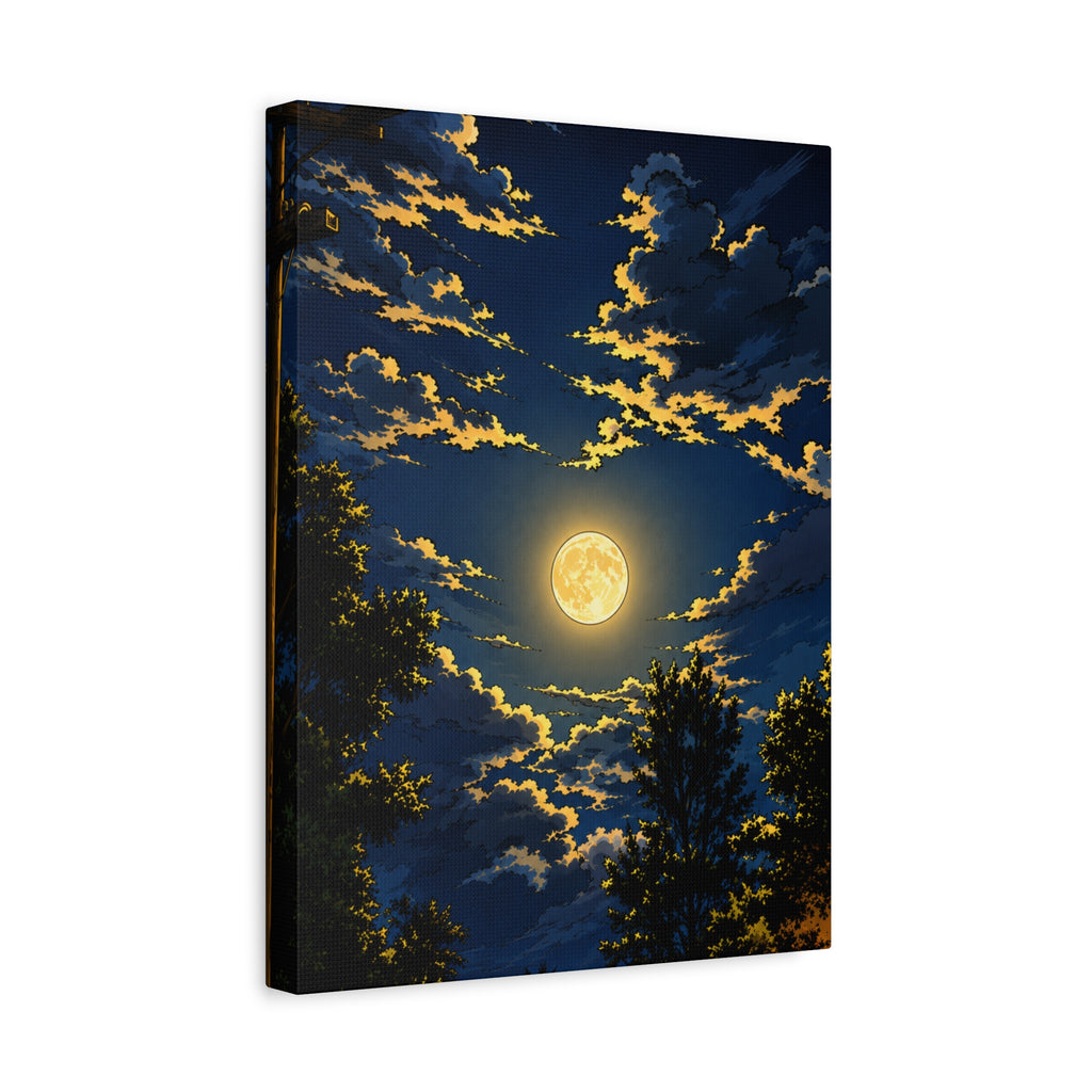 Moonlit Night Canvas Wall Art — Full Moon Sky Matte Stretched Print