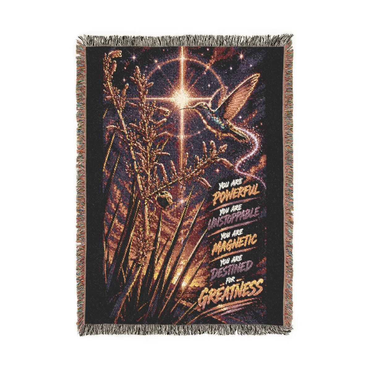 Celestial Feather Woven Blanket – Starry Night Decorative Throw