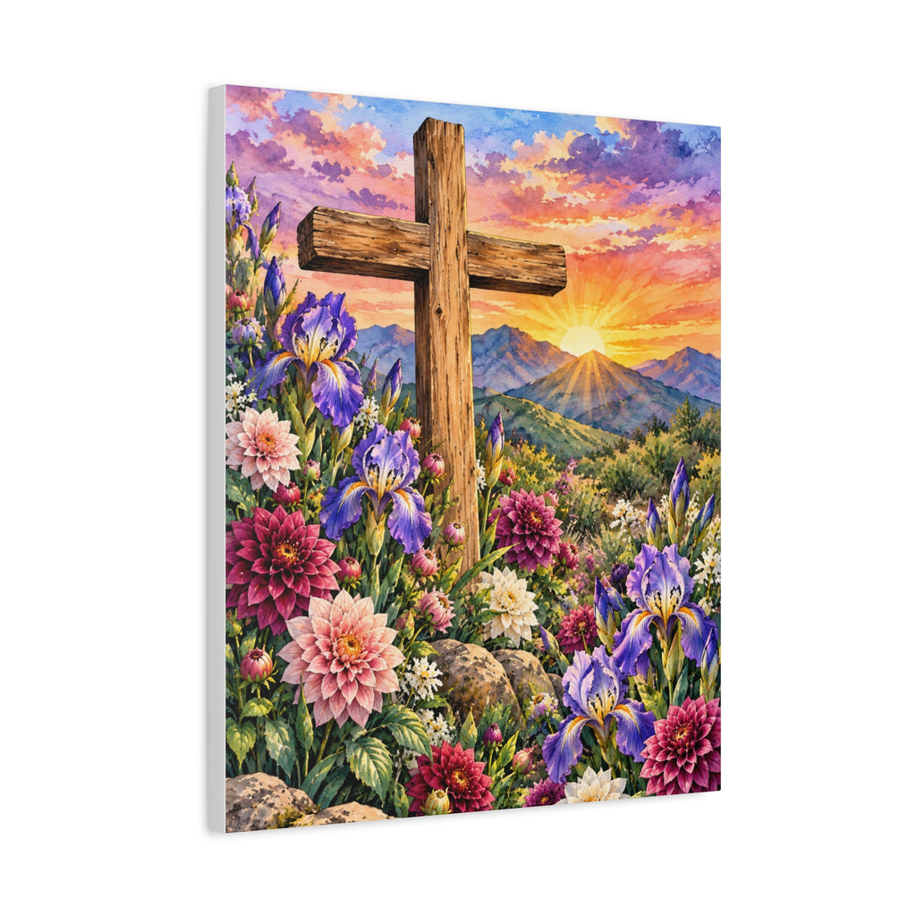 Sunrise Cross Canvas Wall Art — Floral Christian Decor