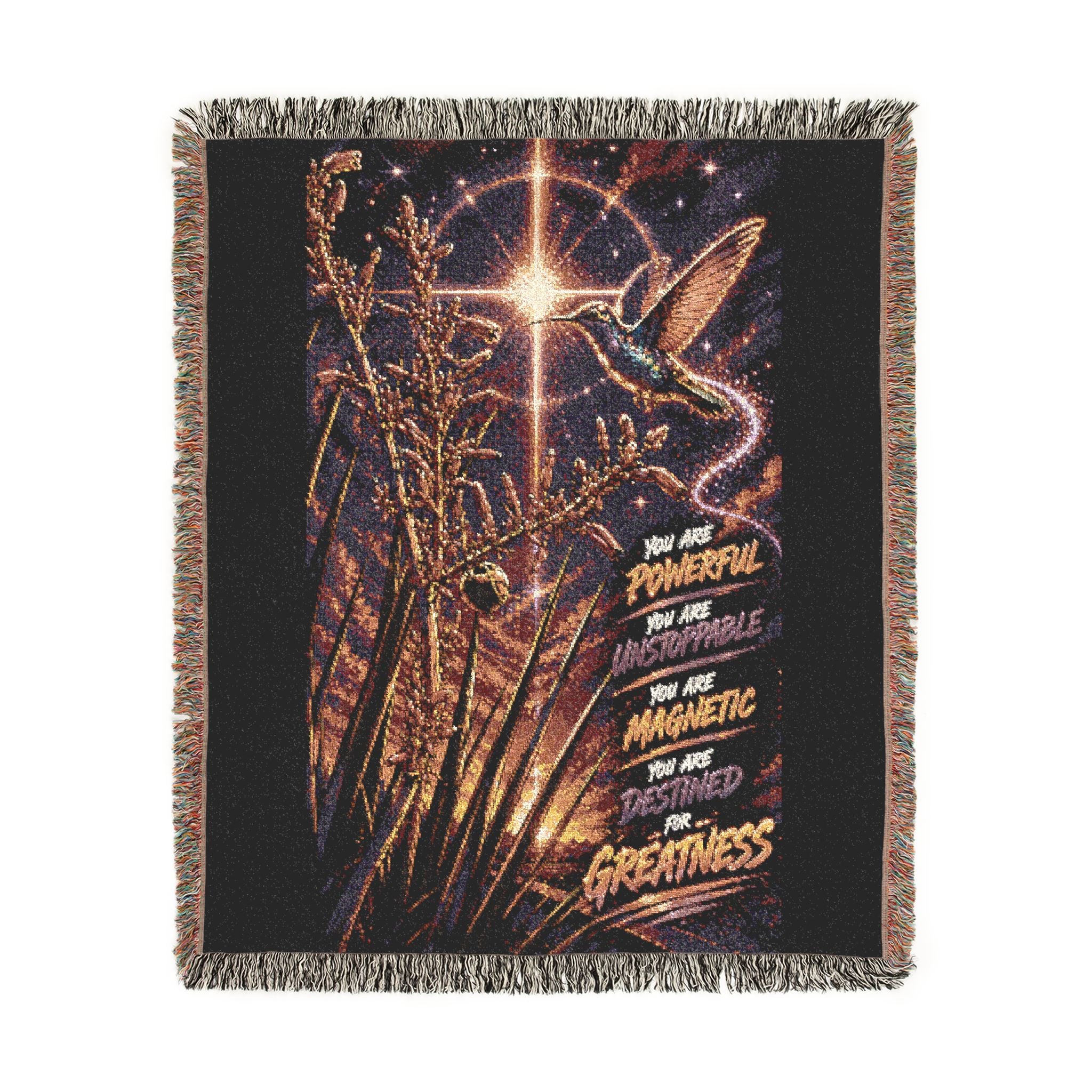 Celestial Feather Woven Blanket – Starry Night Decorative Throw