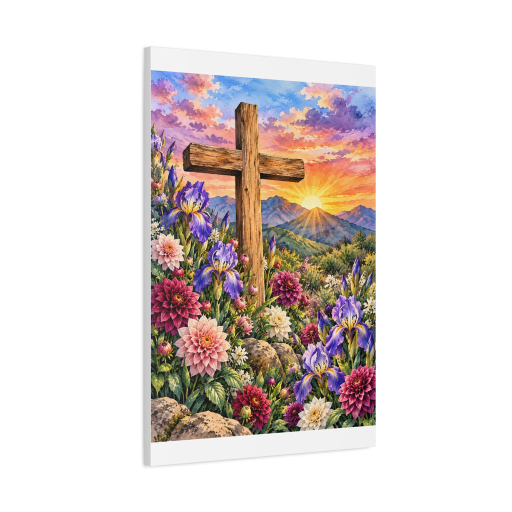 Sunrise Cross Canvas Wall Art — Floral Christian Decor