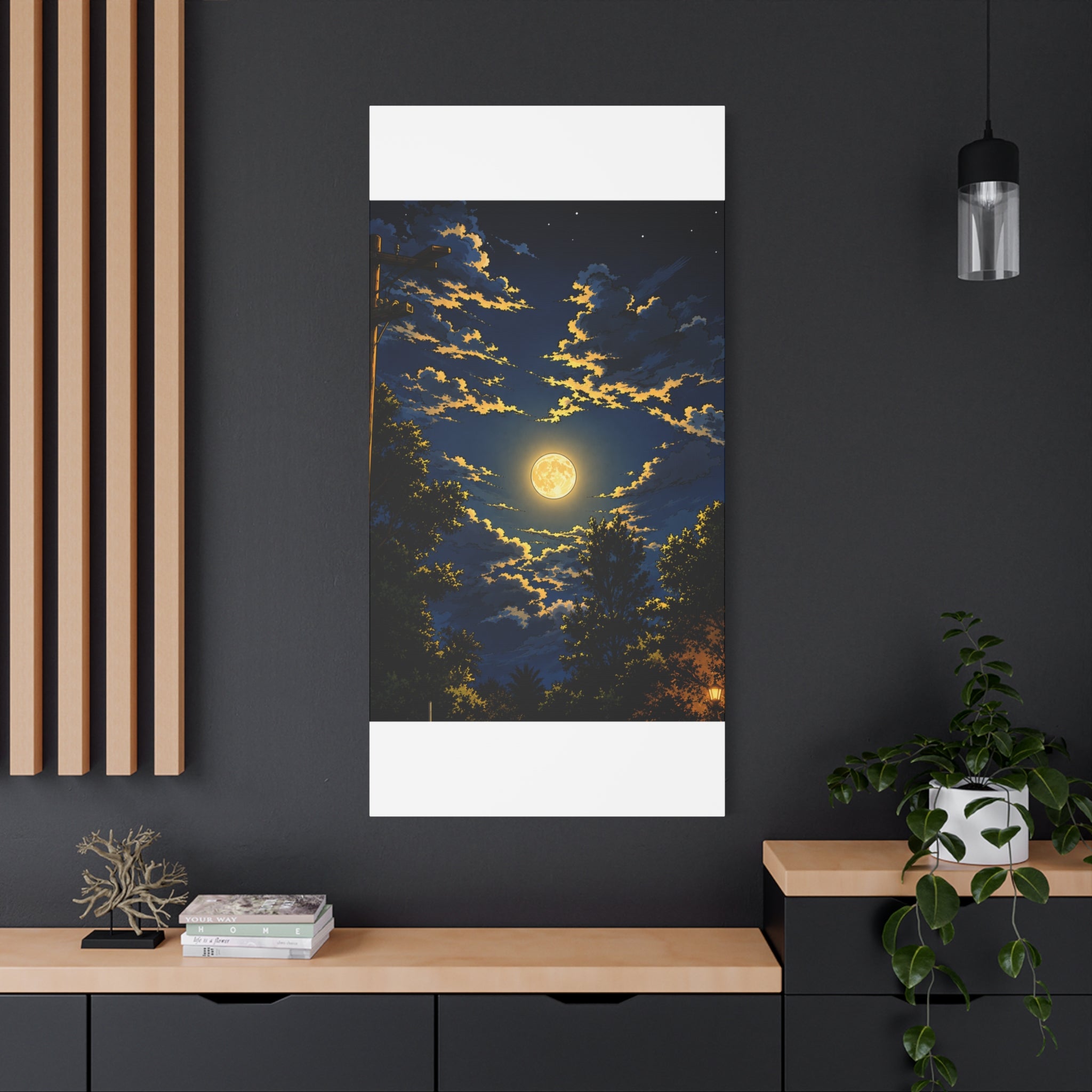 Moonlit Night Canvas Wall Art — Full Moon Sky Matte Stretched Print
