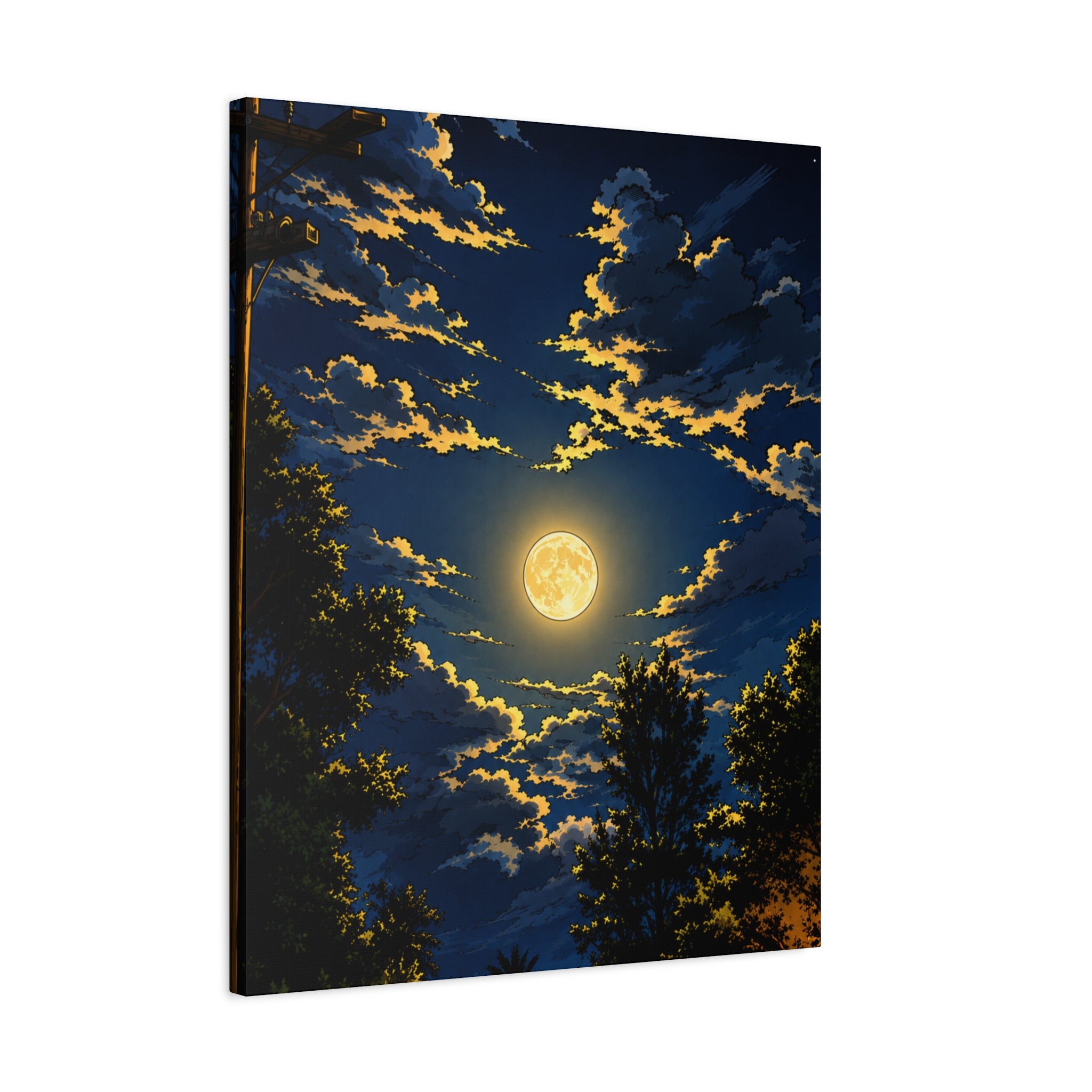 Moonlit Night Canvas Wall Art — Full Moon Sky Matte Stretched Print
