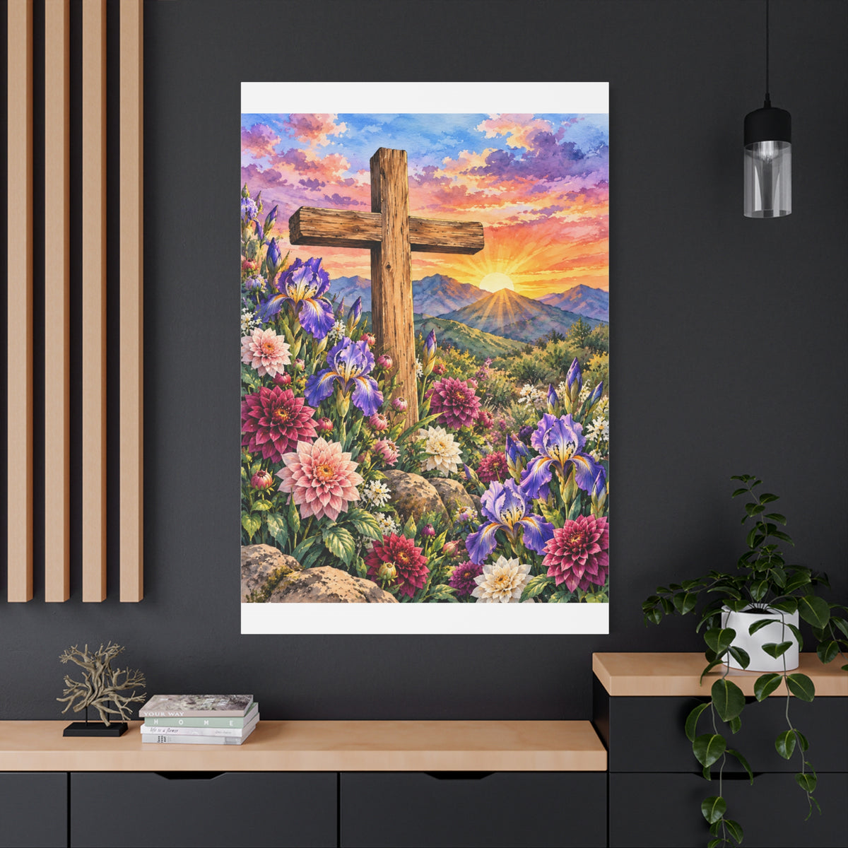 Sunrise Cross Canvas Wall Art — Floral Christian Decor