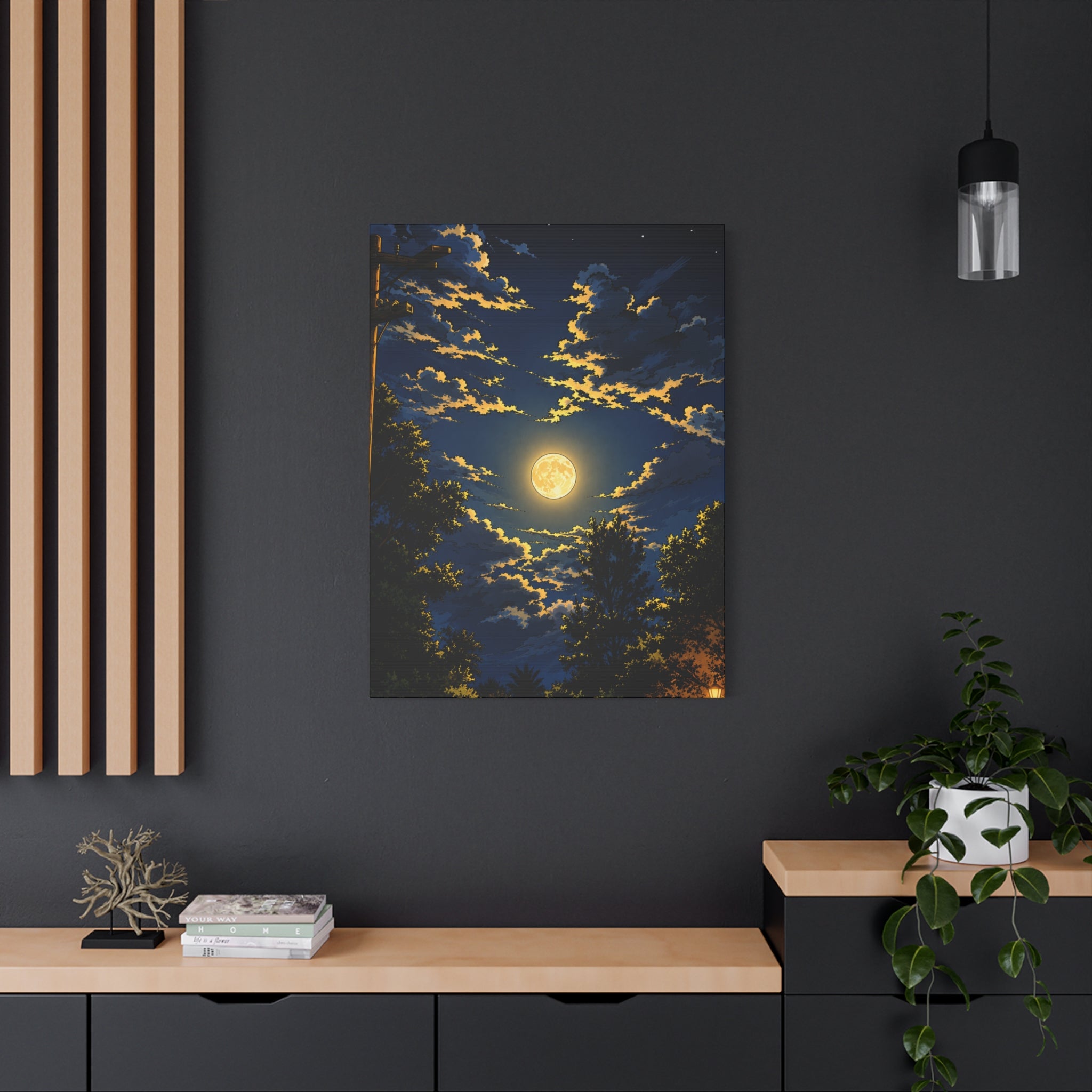 Moonlit Night Canvas Wall Art — Full Moon Sky Matte Stretched Print