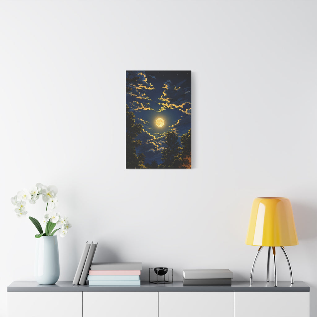 Moonlit Night Canvas Wall Art — Full Moon Sky Matte Stretched Print