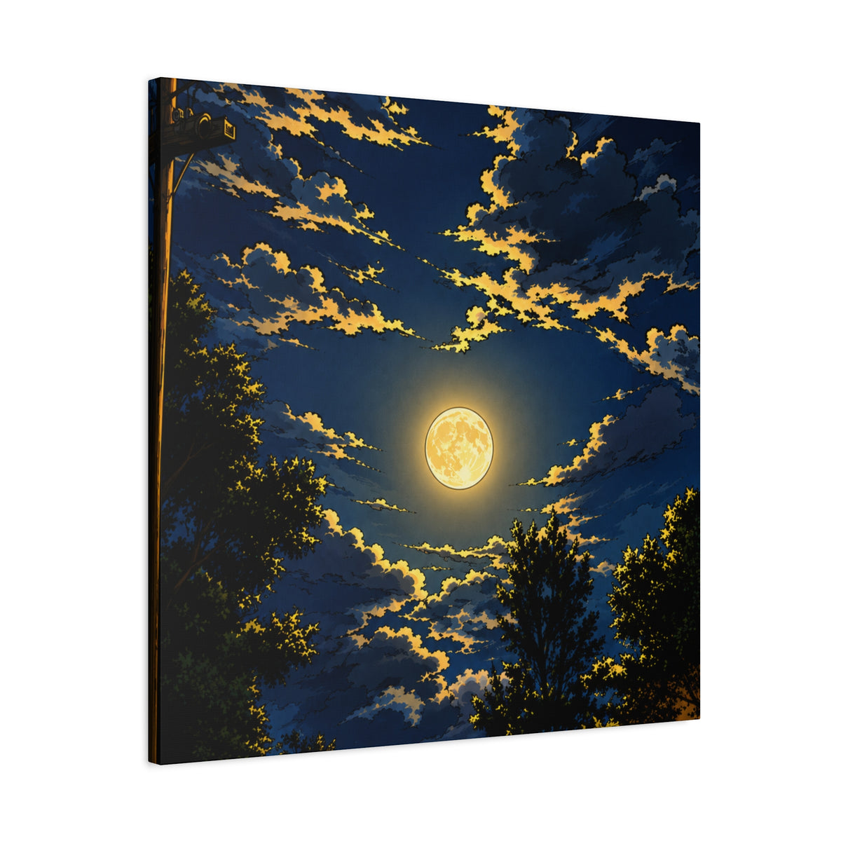 Moonlit Night Canvas Wall Art — Full Moon Sky Matte Stretched Print