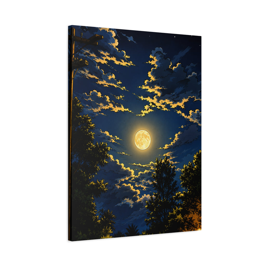 Moonlit Night Canvas Wall Art — Full Moon Sky Matte Stretched Print
