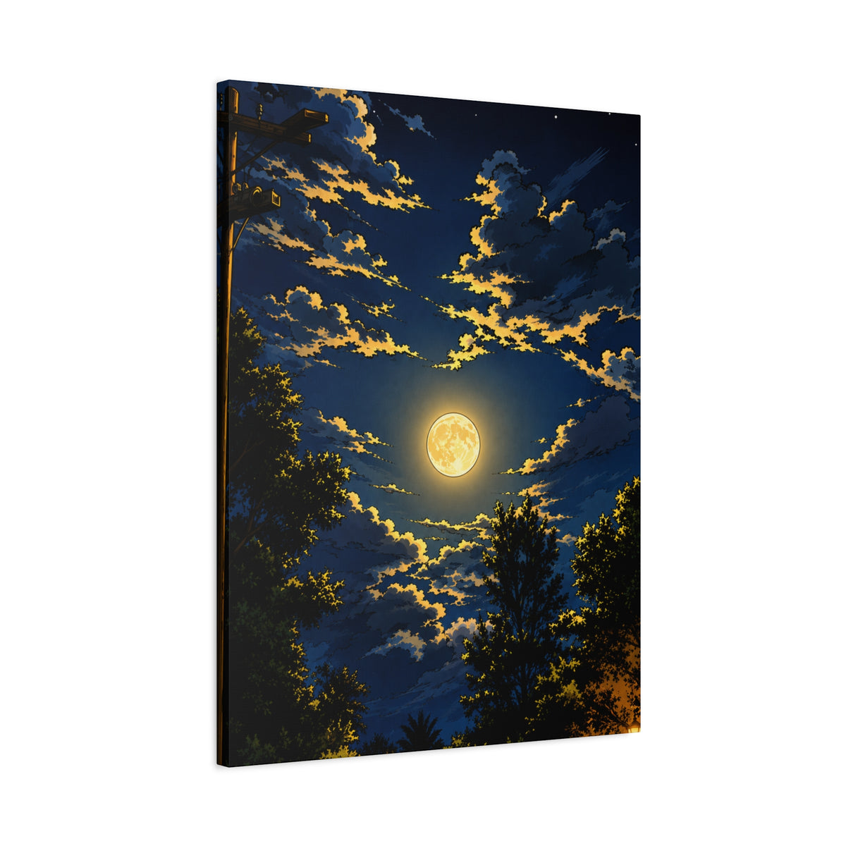 Moonlit Night Canvas Wall Art — Full Moon Sky Matte Stretched Print