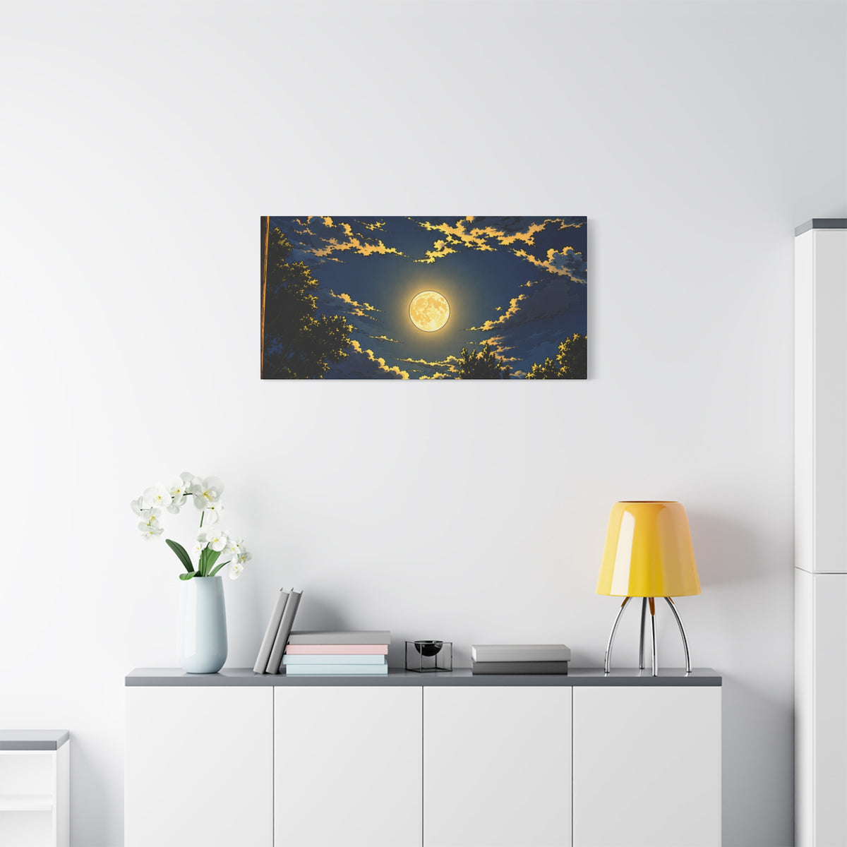 Moonlit Night Canvas Wall Art — Full Moon Sky Matte Stretched Print