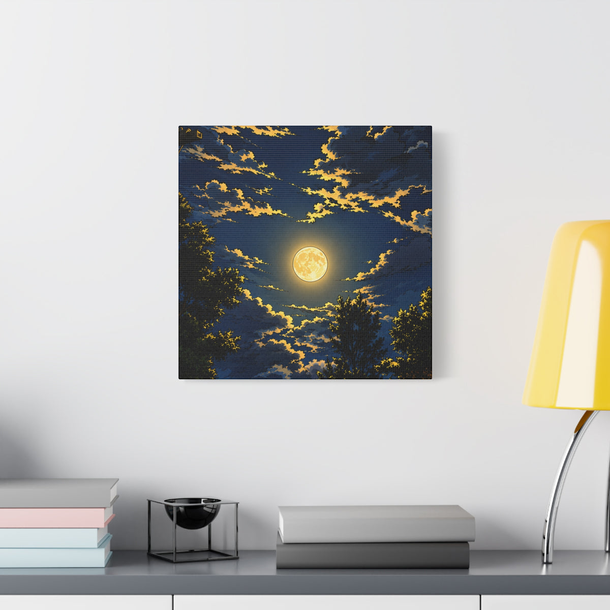 Moonlit Night Canvas Wall Art — Full Moon Sky Matte Stretched Print